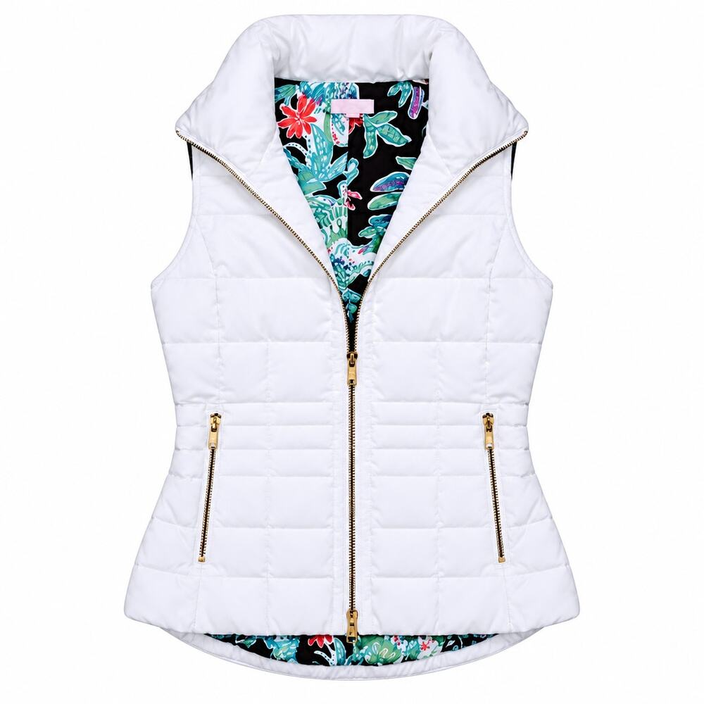 Lilly Pulitzer Printed Lining Quilted White Vest | Size XS